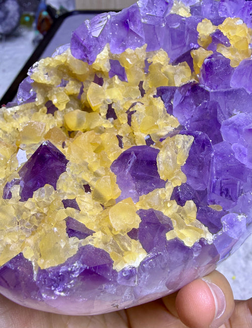 Amethyst with calcite cluster