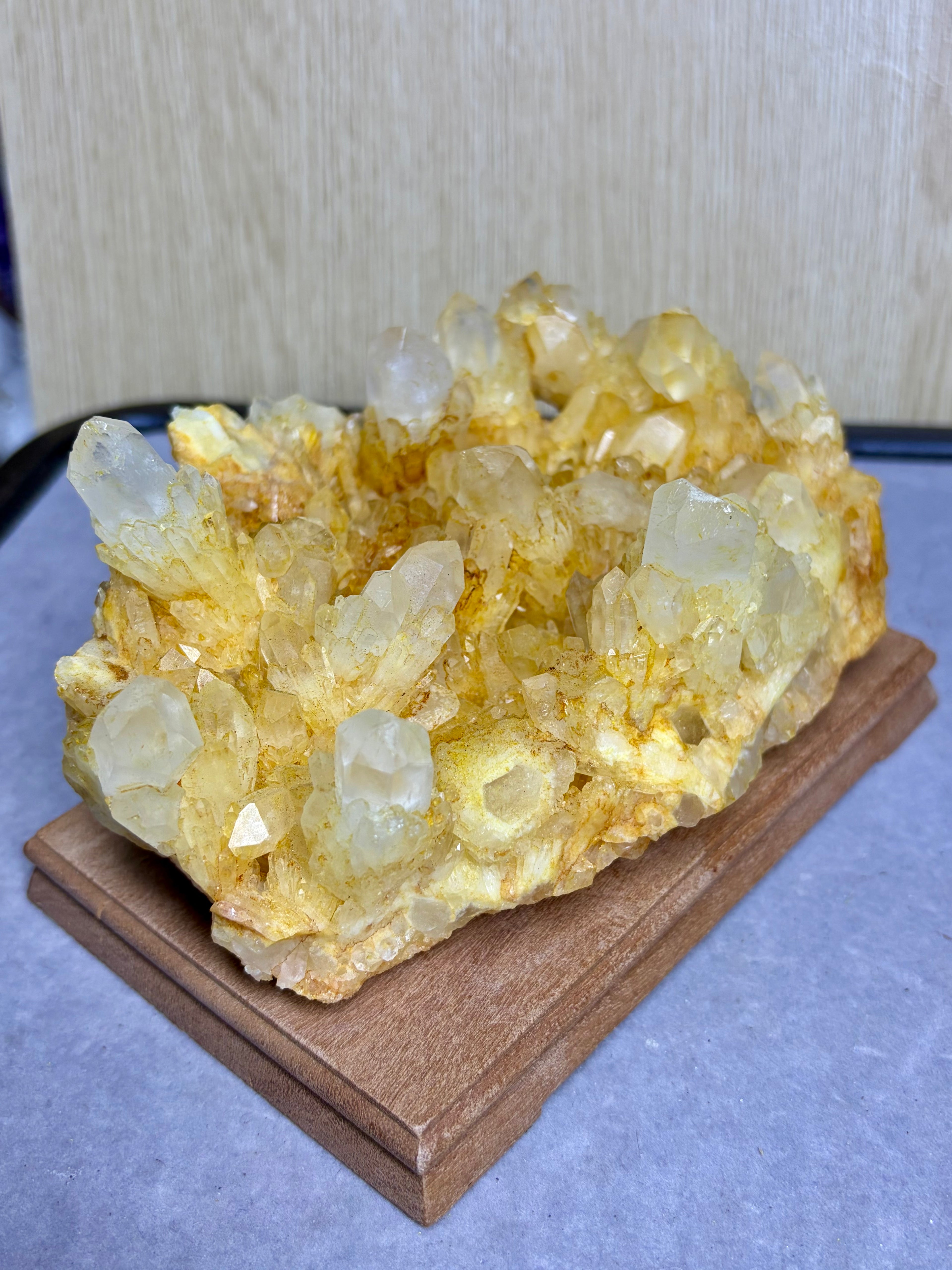 Natural Pineapple Quartz Crystal Cluster (with Free Wooden Stand)