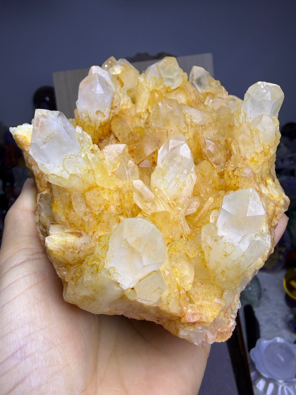 Natural Pineapple Quartz Crystal Cluster (with Free Wooden Stand)